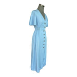 ZARA Denim Blue Button Down Dress S Midi Chambray Bell Sleeve Smocked Very Good