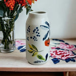 Threshold White Ceramic Vase Handcrafted Floral Print Stoneware 8" Farmhouse New