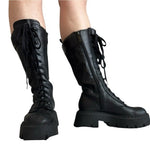 ZARA Black Vegan Leather Lace-Up Chunky Platform Combat Boots Size 8 EU 39