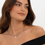 NY&Co Silver Tone Oval Link Chain Choker Necklace Pendant Clasp Costume Jewelry