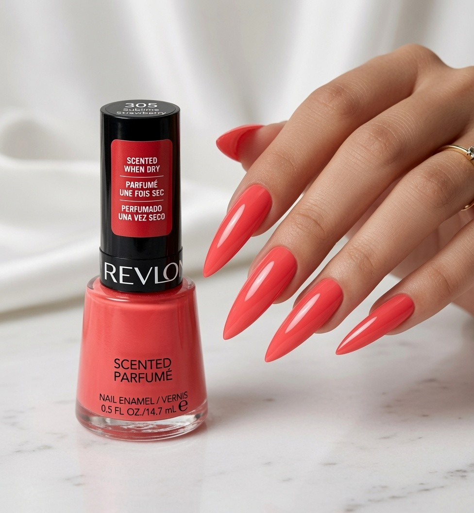 REVLON 305 Sublime Strawberry Scented Nail Enamel Nail Polish Nail Top New
