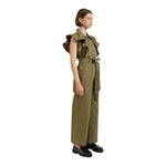 EN SAISON Essie Women's Army Green Ruffled Jumpsuit Size L Cotton Wide Leg NWT