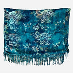 Sartiki Tropical Fringe Sarong Blue Green Floral Beach Cover Up Wrap NWOT