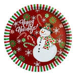 Lindy Bowman Tin Round Christmas Platter Tray Happy Holidays 12 1/4” Diameter