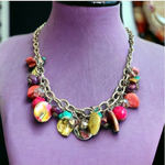 StudioS Rainbow Multi Gemstone Choker Necklace Silver Adjustable 20-23" NWT