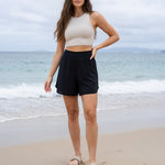 D&Co Beach Womens Black Activewear Shorts Built-In Panties Casual Stretch Sz 16