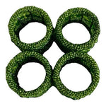 Vintage Green Micro Beaded Napkin Rings Set of 4 Handmade India Moroccan 2" NIB