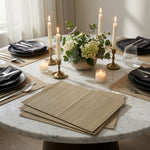 Set of 4 Woven Vinyl Stripe Placemats 18x13 Neutral Tan Beige Heat Resistant EXC