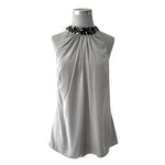 Vero Moda Women's Gray Halter Beaded Neck Top S Crystal Sleeveless Blouse Bow