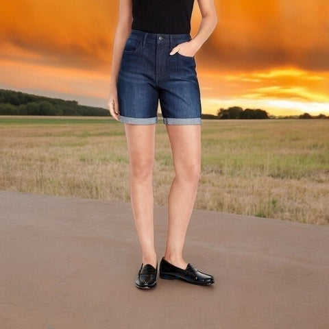 LOFT Women’s High Waist Jean Shorts Mid Wash Blue Denim Size 29/8 Zip Front