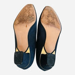 BALLY Vermont Navy Blue Leather Pumps Low Heels Bow Women’s Size 5