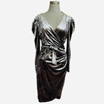 INC International Concepts Silver Velvet Wrap Dress M Puffed Sleeve Lined NWT