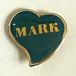 Vintage 1982 Ooh La La Inc MARK Teal Heart Name Pin Brooch Gold Tone VG