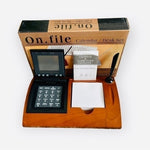 ON.FILE Wood Desk Set 12" Calendar Notepad Card Holder Calculator Brown