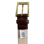 LANDS' END Brown Genuine Leather Gold Solid Brass Square Buckle Dress Belt Sz 46
