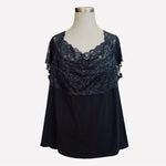 Avenue of the Stars Off Shoulder Black Lace Blouse Plus Size 4X 26-28 Cotton EXC