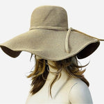 Vintage Beige Woven Bucket Hat Womens Wide Brim Sun Protection Rope Bow One Size