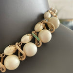 Vintage Artificial Pearl Beads Two Layer Gold Tone Necklace 15.5" Germany