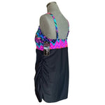 CATALINA Womens Swim Top 3X Bandeau Tank Black Multicolor Ruffle Gold Accent NWT