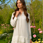 Banana Republic Ivory Tiered Ruffle Hem Tunic Dress Long Sleeve Button Size 4 VG