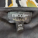 NICOLE MILLER Black One Shoulder Ruffle Bodycon Dress Sz M Multicolor Spotted VG