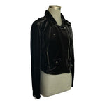 BlankNYC Anthropologie Black Velvet Moto Jacket M Zip Front Biker Crushed