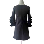 Pure Color Black Cha Cha 3/4 Sleeve Crew Neck Mini Dress S 2 Pockets Excellent