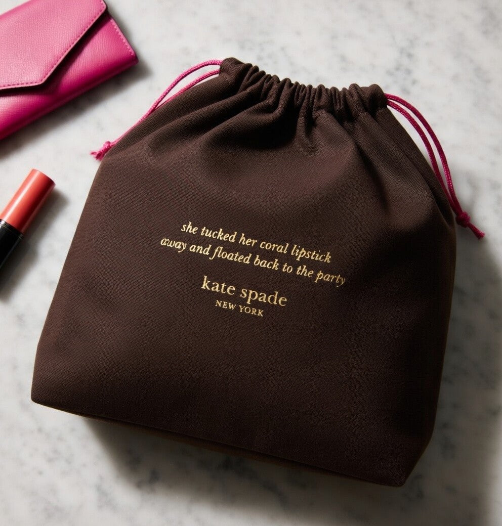 Authentic Kate Spade NY Large Brown Dust Bag Gold Logo Pink Drawstring 20x18" VG