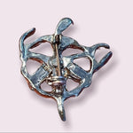 Vintage Silver Rhinestone Ballerina Brooch Pin 1.75"x1.5" Blue Ballet Dancer VG