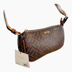ELLEN TRACY Brown Signature Print Baguette Shoulder Bag NWT Vegan Leather