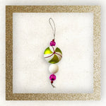 Vintage Beaded Tassel Teardrop Christmas Ornament Green Pink Collectible