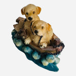 Puppies Figurine Golden Retrievers in Boat 6” Multicolored Resin Dog Statue VG