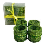 Vintage Green Micro Beaded Napkin Rings Set of 4 Handmade India Moroccan 2" NIB
