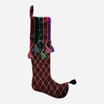 Large Christmas Stocking 42" Burgundy Red Velvet Quilted Tassels Handmade India