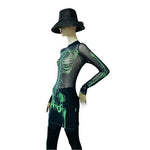 SHEIN Reflective Skeleton Print Bodycon Mini Dress Black Green XS Halloween EXC