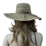 David & Young Wide Brim Floppy Sun Hat Paper Straw Mixed Tweed Natural Gray VG
