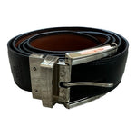 Mens Black Genuine Leather Silver Buckle Dress Belt Sz 50 Waist Excellent
