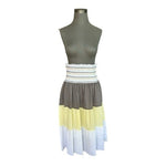 Banana Split Womens Color Block Tiered Midi Skirt Grey Yellow White Cotton M NWT