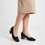 VIVAIA Women’s Black Ribbed Canvas Square-Toe Chunky Heel Pumps Size 5.5-6/EU 36