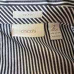 CHICO'S Cotton Button Shirt White Grey Stripe Long Sleeve Women Size 2 L VG