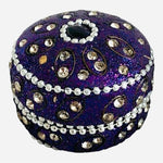 Handmade Rhinestone Beaded Travel Tea Light Candle Holder Tin Box 1.75 Violet