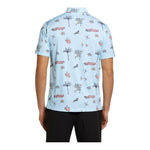 Bad Birdie Mens The Drive In Print Polo Shirt M Light Blue Polyester Spandex EXC