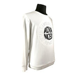 Advanced Men's White Black Embossed Print Crewneck Sweatshirt M Good Plus