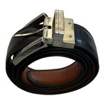 Mens Black Genuine Leather Silver Buckle Dress Belt Sz 50 Waist Excellent