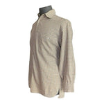 Ermenegildo Zegna Tan Beige Blue Plaid Check Cotton Button Down S Dress Shirt VG