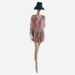 Daniel Benjamin Sheer Studded Tunic Blouse Dress Multicolor V-Neck Size M