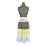 Banana Split Womens Color Block Tiered Midi Skirt Grey Yellow White Cotton M NWT