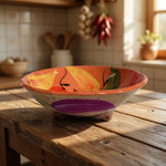 Vintage Mexican Clay Pottery Hand Painted Glazed Fruit Bowl 3-Footed Folk Art 6"
