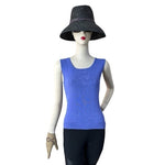 Finity Women's Lilac Blue Ribbed Tank Blouse M Petite Crew Neck Rayon Nylon VG