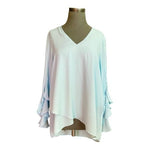 Karen Kane Women's Asymmetrical V-Neck Blouse M Fiji Teal Green Crepe NWT $98